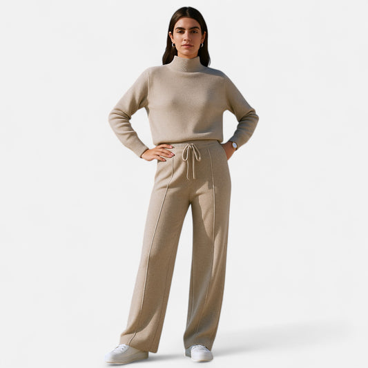 Roselains | Women’s Pure Wool Wide-Leg Knit Trousers