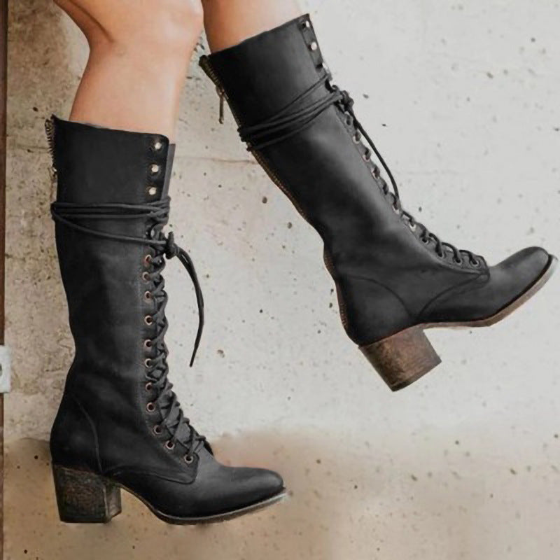 Amelia | Women’s Lace-Up Knee-High Boots with Block Heel