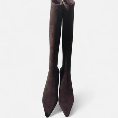Roselains | Women’s Suede Thigh-High Heeled Boots