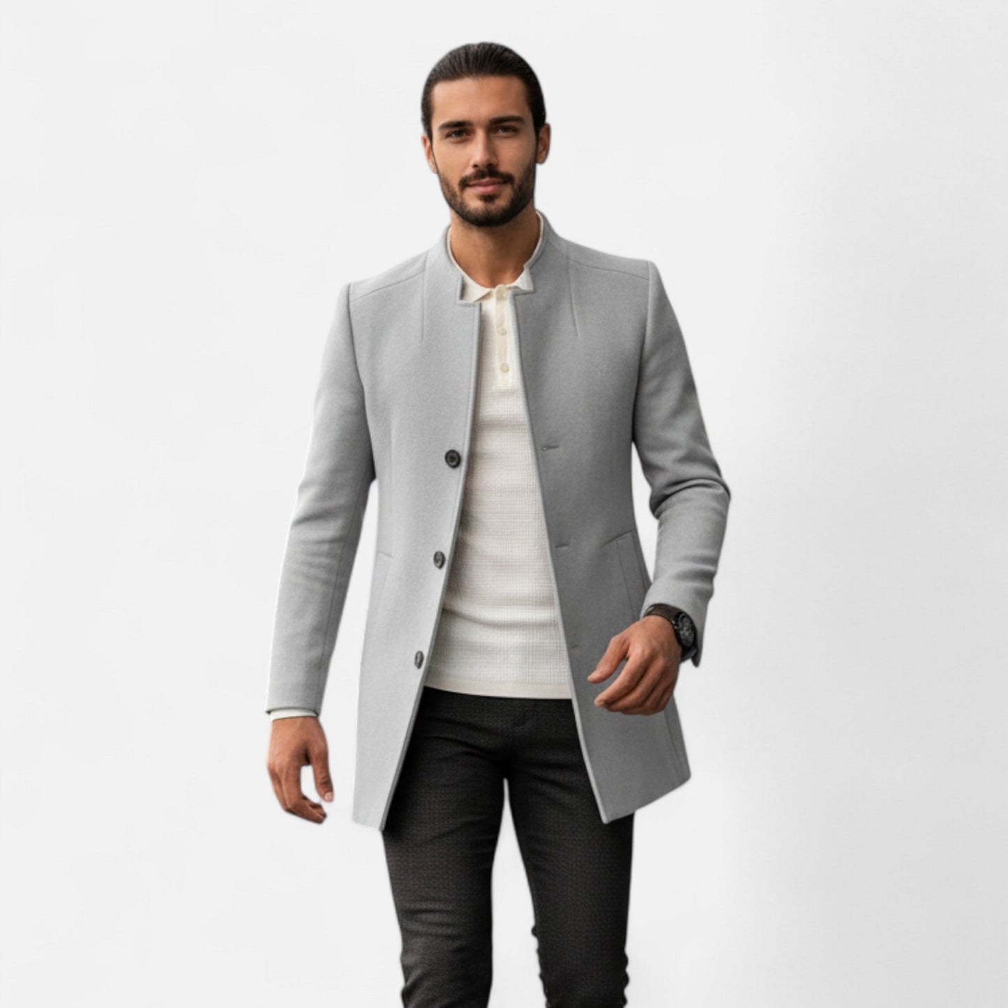 Roselains | Men’s Tailored Coat – Classic Solid Comfort