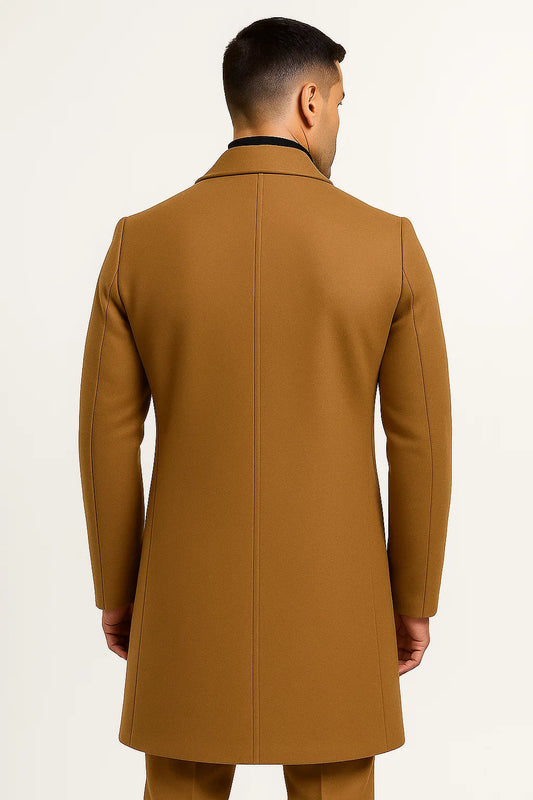 Men's Trench Coat Premium Fabric Mid-Length Notch Lapel Winter Coat