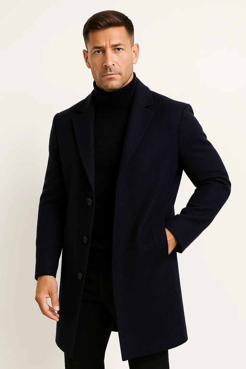 Men's Trench Coat Premium Fabric Mid-Length Notch Lapel Winter Coat