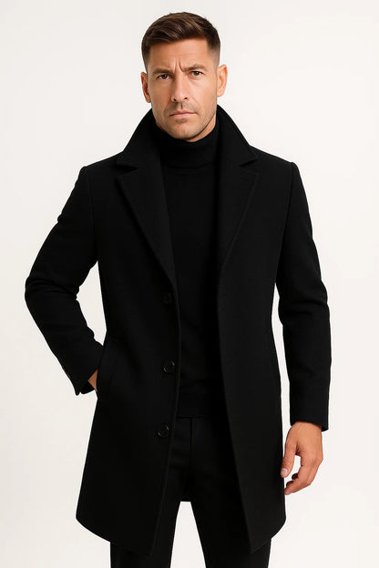 Men's Trench Coat Premium Fabric Mid-Length Notch Lapel Winter Coat