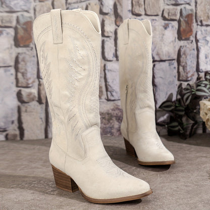 Women’s Suede Cowboy Boots with Block Heel – Timeless Style