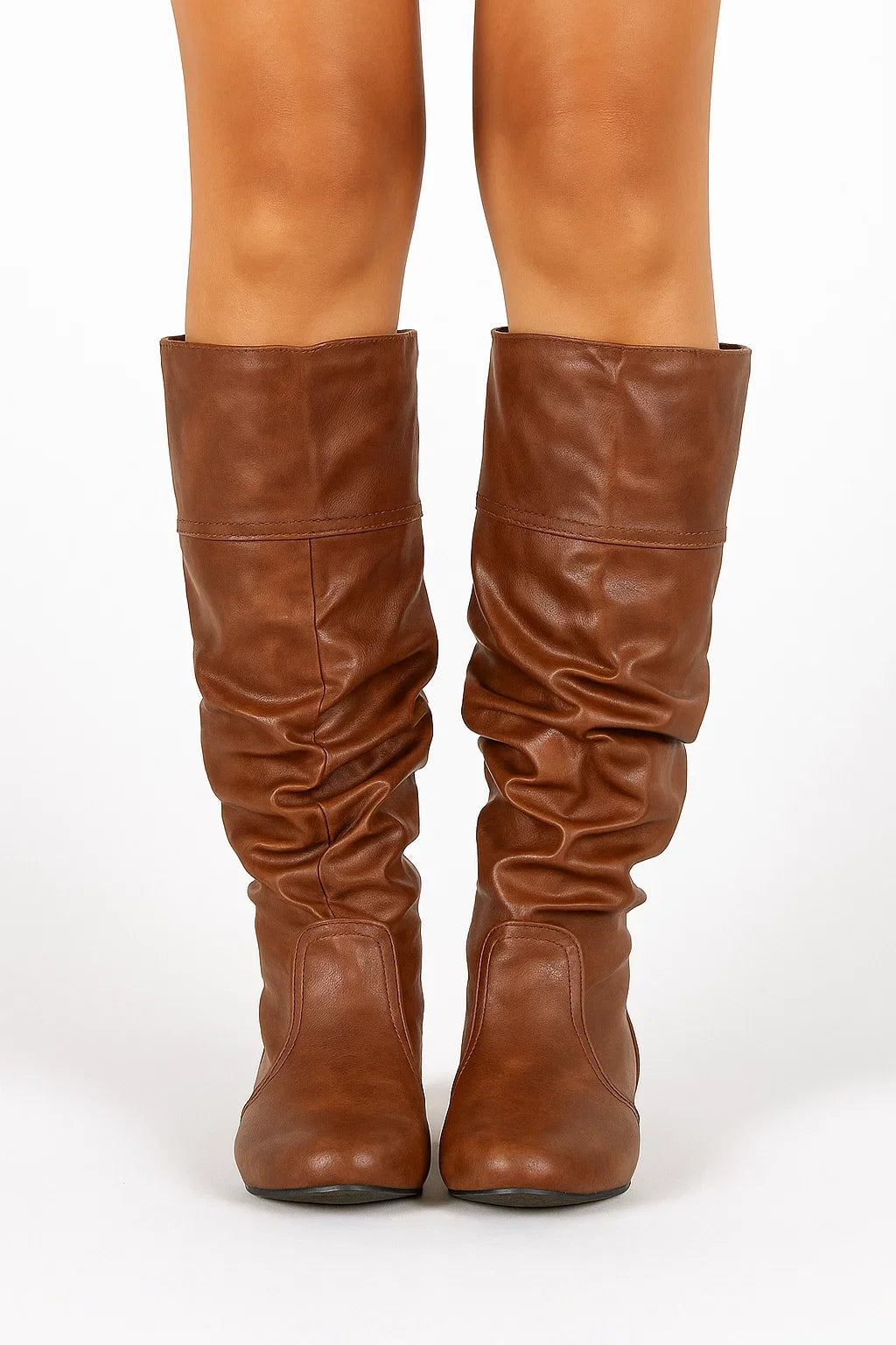 Women's Black Knee High Boots Synthetic Slouchy Design with Low Heel