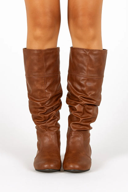 Women's Black Knee High Boots Synthetic Slouchy Design with Low Heel