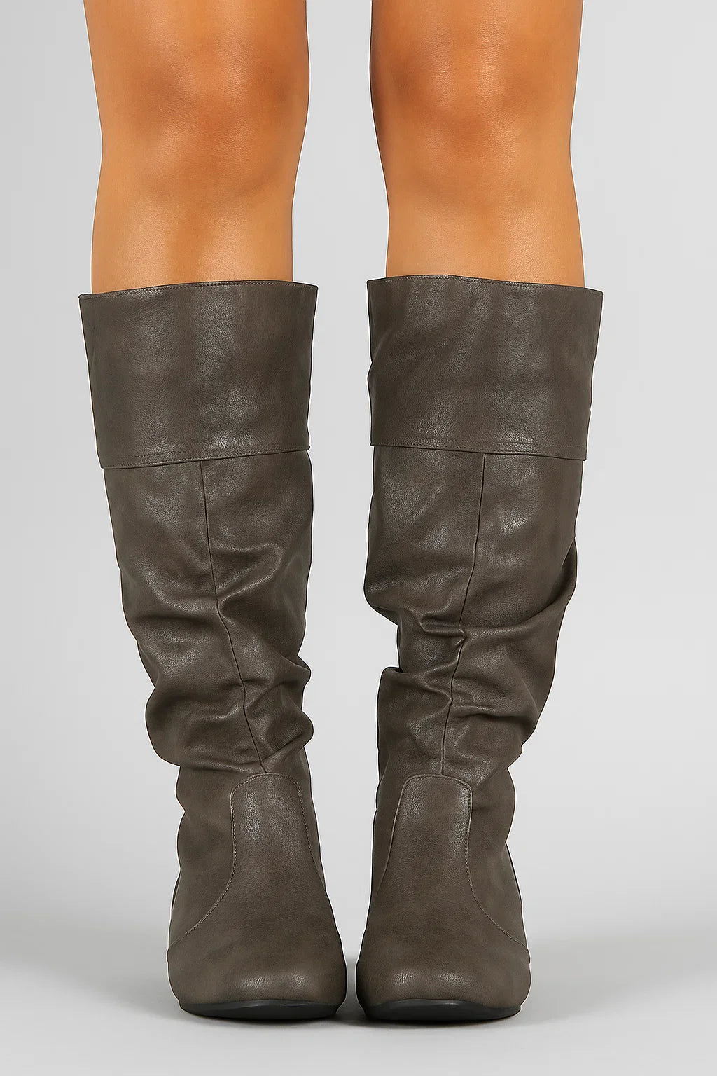 Women's Black Knee High Boots Synthetic Slouchy Design with Low Heel