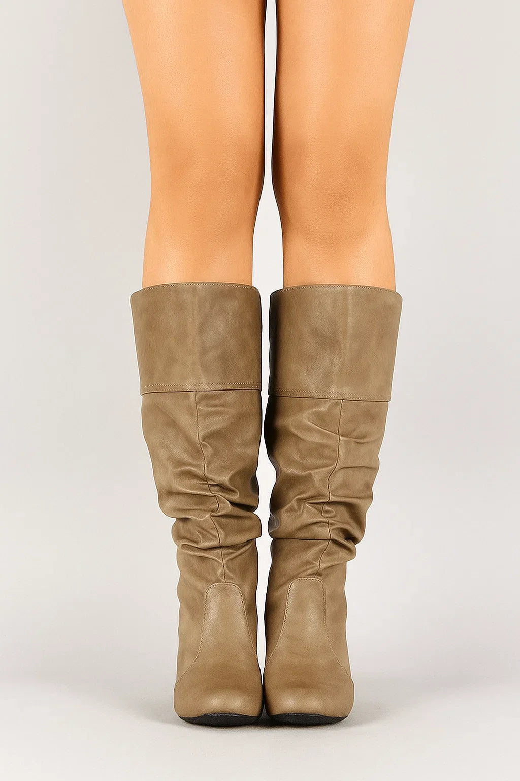 Women's Black Knee High Boots Synthetic Slouchy Design with Low Heel