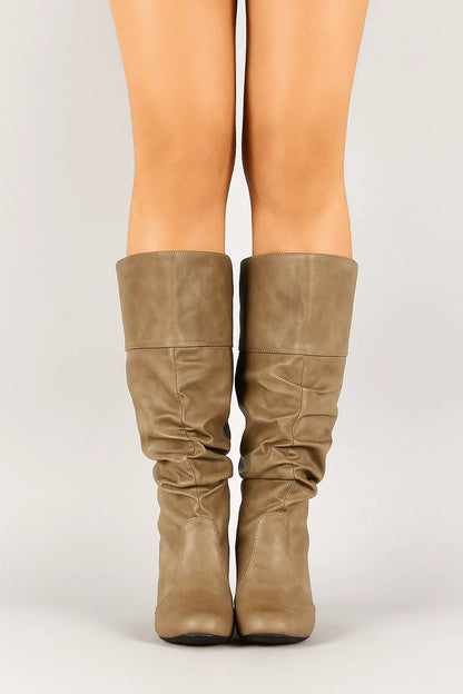 Women's Black Knee High Boots Synthetic Slouchy Design with Low Heel