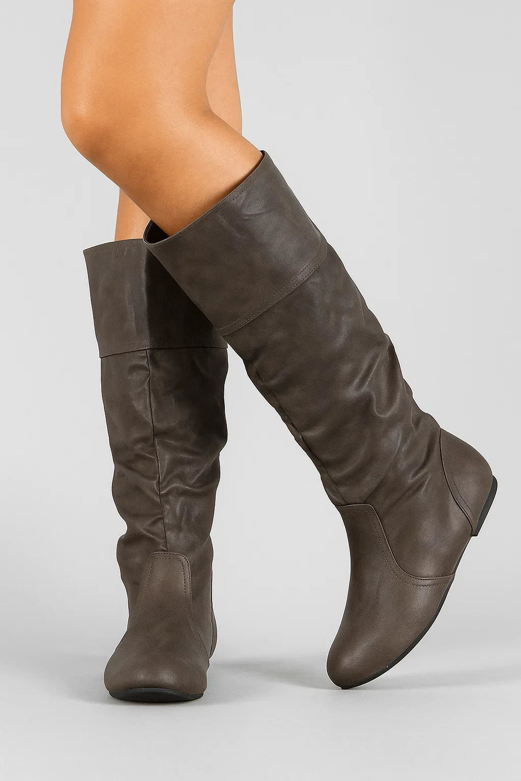 Women's Black Knee High Boots Synthetic Slouchy Design with Low Heel