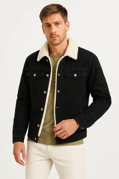 Men's Fleece Jacket Denim Thickened Winter Loose Fit